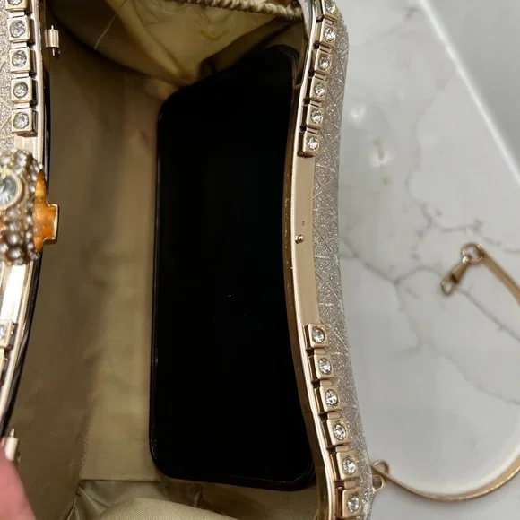 Shimmering Gold Clutch with Ring Handle - Picture 6 of 6